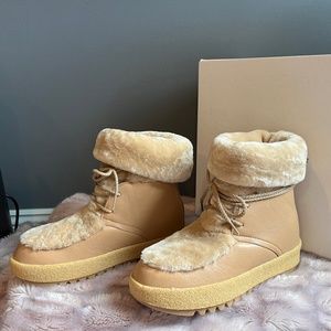 Montelliana 1965 Sonia Shearling Trimmed Leather Booties size 39